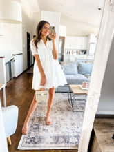 Load image into Gallery viewer, WHITE BUTTON DOWN MINI DRESS