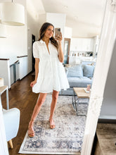 Load image into Gallery viewer, WHITE BUTTON DOWN MINI DRESS