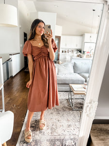 PUFF SLEEVE MIDI DRESS