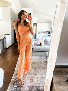 PLISSE PEACH PANTS SET