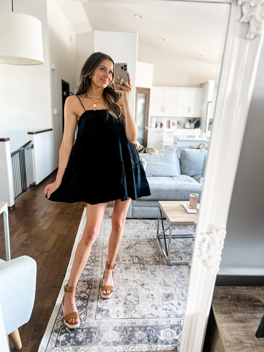 BLACK TIE-STRAP MINI DRESS