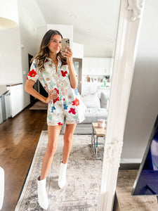 FLORAL DENIM ROMPER