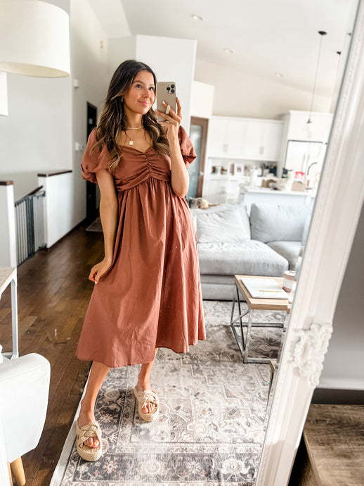 PUFF SLEEVE MIDI DRESS