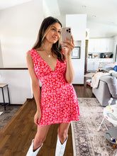 Load image into Gallery viewer, MONICA RED AND PINK FLORAL MINI DRESS