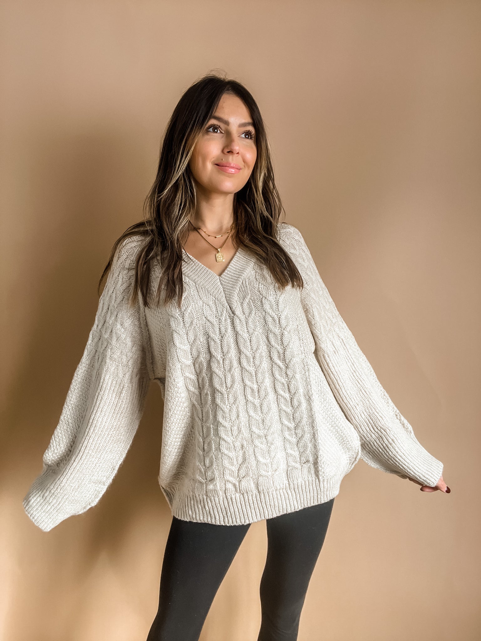 Oatmeal Cable Knit Oversized Cardigan