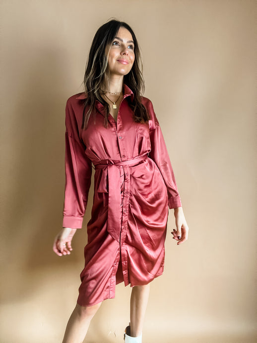COPPER ROSE SATIN DRESS