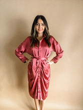 Load image into Gallery viewer, COPPER ROSE SATIN DRESS