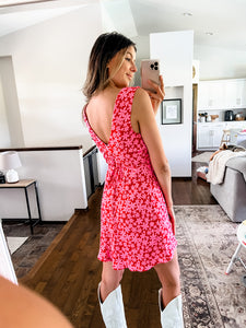 MONICA RED AND PINK FLORAL MINI DRESS